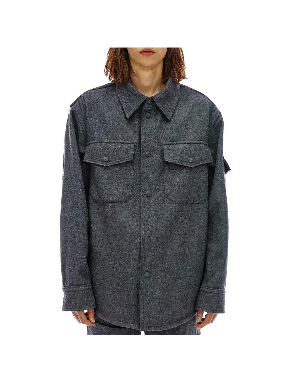 Helmut Lang Flannel Shirt in Grey Melange, Size M New w/Tag, Retail $595